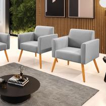 Kit 2 Poltronas Pés Palito Castanho Marisa Suede Cinza