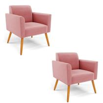 Kit 2 Poltronas Pés Palito Castanho Marisa Suede D03 - D'rossi Cor Rose Kit 2 Poltronas Pés Palito Castanho Marisa Suede D03 - D'rossi Cor Rose