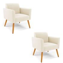 Kit 2 Poltronas Pés Palito Castanho Marisa Veludo D03 - D'rossi Cor Bege Kit 2 Poltronas Pés Palito Castanho Marisa Veludo D03 - D'rossi Cor Bege