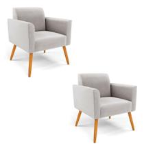 Kit 2 Poltronas Pés Palito Castanho Marisa Veludo D03 - D'rossi Cor Cinza Kit 2 Poltronas Pés Palito Castanho Marisa Veludo D03 - D'rossi Cor Cinza