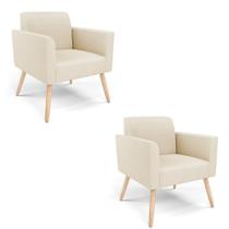 Kit 2 Poltronas Pés Palito Natural Marisa Linho Bege A19 D03 - D'rossi Kit 2 Poltronas Pés Palito Natural Marisa Linho Bege A19 D03 - D'rossi