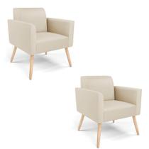 Kit 2 Poltronas Pés Palito Natural Marisa material sintético D03 - D'rossi Cor Bege