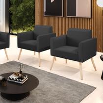 Kit 2 Poltronas Pés Palito Natural Marisa material sintético Preto