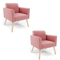 Kit 2 Poltronas Pés Palito Natural Marisa Suede D03 - D'rossi Cor Rose Kit 2 Poltronas Pés Palito Natural Marisa Suede D03 - D'rossi Cor Rose
