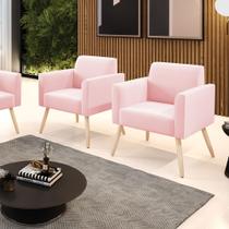 Kit 2 Poltronas Pés Palito Natural Marisa Suede Rosa Bebê