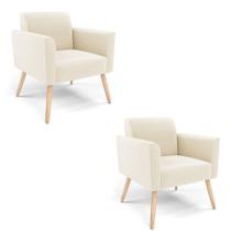 Kit 2 Poltronas Pés Palito Natural Marisa Veludo Bege D03 - D'rossi