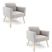 Kit 2 Poltronas Pés Palito Natural Marisa Veludo Cinza D03 - D'rossi