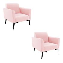 Kit 2 Poltronas Pés Villach Marisa Suede Rosa Bebê