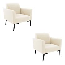 Kit 2 Poltronas Pés Villach Marisa Veludo Bege