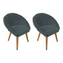 Kit 2 Poltronas Pietra Pés Madeira Maciça Linho Chumbo