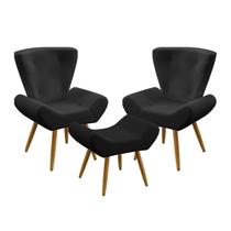 Kit 2 Poltronas Polaris Com Puff Polar Para Sala de Estar Couro Preto Aradecor