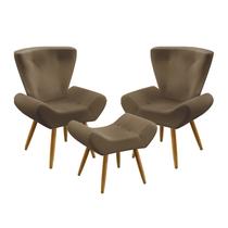 Kit 2 Poltronas Polaris Com Puff Polar Para Sala de Estar Sued Capuccino Aradecor