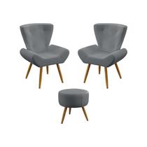 Kit 2 Poltronas Polaris e Puff Solar Sued Cinza Aradecor