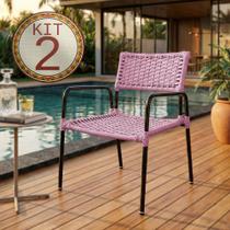 Kit 2 Poltronas Porã Junco Sintético Estrutura Aço Preto com Braços para Área Externa - Rosa Kit 2 Poltronas Porã Junco Sintético Estrutura Aço Preto com Braços para Área Externa - Rosa