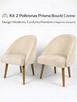 Kit 2 Poltronas Prisma Bouclé Creme Design Moderno, Conforto Premium e Elegância Atemporal