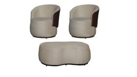 Kit 2 Poltronas + Puff Decorativo Beatriz Orgânico Composê Couro Marrom Couro Bege Ms Decor Kit 2 Poltronas + Puff Decorativo Beatriz Orgânico Composê Couro Marrom Couro Bege Ms Decor