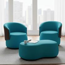Kit 2 Poltronas + Puff Decorativo Beatriz Orgânico Composê Couro Marrom Suede Azul Turquesa Mz Decor