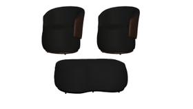 Kit 2 Poltronas + Puff Decorativo Beatriz Orgânico Composê Couro Marrom Suede Preto Ms Decor