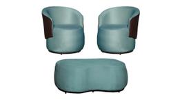 Kit 2 Poltronas + Puff Decorativo Beatriz Orgânico Composê Couro Marrom Veludo Azul Turquesa Mz Decor Kit 2 Poltronas + Puff Decorativo Beatriz Orgânico Composê Couro Marrom Veludo Azul Turquesa Mz Decor