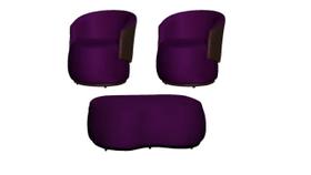 Kit 2 Poltronas + Puff Decorativo Beatriz Orgânico Composê Couro Marrom Veludo Roxo Ms Decor Kit 2 Poltronas + Puff Decorativo Beatriz Orgânico Composê Couro Marrom Veludo Roxo Ms Decor