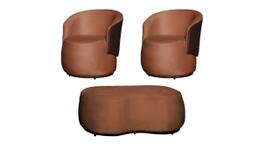 Kit 2 Poltronas + Puff Decorativo Beatriz Orgânico Composê Couro Marrom Veludo Terracota Ms Decor