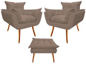 Kit 2 Poltronas + Puff Decorativo Opala Suede Capuccino Pés Madeira Mz Decor Kit 2 Poltronas + Puff Decorativo Opala Suede Capuccino Pés Madeira Mz Decor