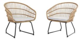 Kit 2 Poltronas Rattan E Aco - Bege - 78X67 Cm - Importada
