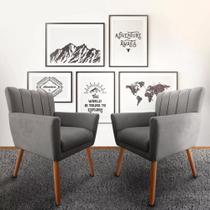 Kit 2 Poltronas Recepção Cecília Cinza Biselos Decor