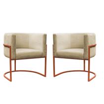 Kit 2 Poltronas Reforçada Decorativa Sala Carla Base Ferro Bronze Suede