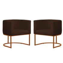 Kit 2 Poltronas Reforçada Decorativa Sala Estar Jantar Gabriela Base Ferro Bronze Suede