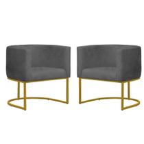 Kit 2 Poltronas Reforçada Decorativa Sala Estar Jantar Gabriela Base Ferro Dourado Suede