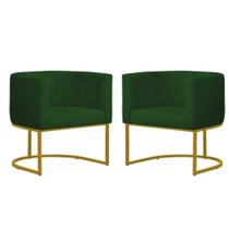 Kit 2 Poltronas Reforçada Decorativa Sala Estar Jantar Gabriela Base Ferro Dourado Suede