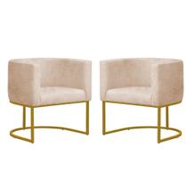 Kit 2 Poltronas Reforçada Decorativa Sala Estar Jantar Gabriela Base Ferro Dourado Suede