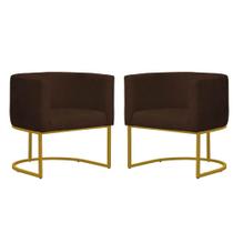 Kit 2 Poltronas Reforçada Decorativa Sala Estar Jantar Gabriela Base Ferro Dourado Suede