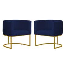 Kit 2 Poltronas Reforçada Decorativa Sala Estar Jantar Gabriela Base Ferro Dourado Suede