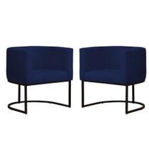 Kit 2 Poltronas Reforçada Decorativa Sala Estar Jantar Gabriela Base Ferro Preto Suede Azul Marinho Kit 2 Poltronas Reforçada Decorativa Sala Estar Jantar Gabriela Base Ferro Preto Suede Azul Marinho