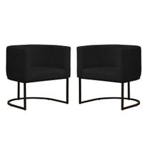 Kit 2 Poltronas Reforçada Decorativa Sala Estar Jantar Gabriela Base Ferro Preto Suede