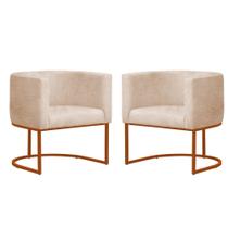 Kit 2 Poltronas Reforçada Decorativa Sala Gabriela Base Ferro Bronze Suede