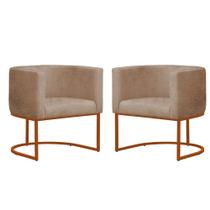 Kit 2 Poltronas Reforçada Decorativa Sala Gabriela Base Ferro Bronze Suede