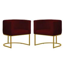 Kit 2 Poltronas Reforçada Decorativa Sala Gabriela Base Ferro Dourada Suede Marsala