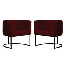 Kit 2 Poltronas Reforçada Decorativa Sala Gabriela Base Ferro Preta Suede Marsala