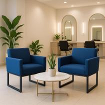 Kit 2 Poltronas Reforçada Para Recepção Base Metálica Preto