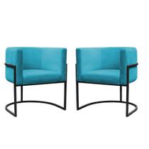 Kit 2 Poltronas Reforçadas Decorativa Sala Carla Base Ferro Preta Suede