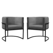 Kit 2 Poltronas Reforçadas Decorativa Sala Carla Base Ferro Preta Suede