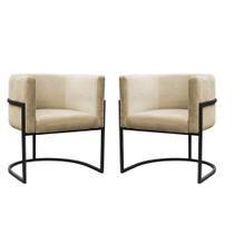 Kit 2 Poltronas Reforçadas Decorativa Sala Carla Base Ferro Preta Suede