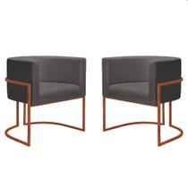 Kit 2 Poltronas Reforçadas Decorativa Sala Nayara Base Ferro Bronze Suede