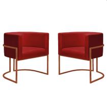 Kit 2 Poltronas Reforçadas Decorativa Sala Nayara Base Ferro Bronze Suede