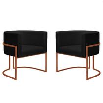 Kit 2 Poltronas Reforçadas Decorativa Sala Nayara Base Ferro Bronze Suede
