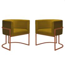 Kit 2 Poltronas Reforçadas Decorativa Sala Nayara Base Ferro Bronze Suede