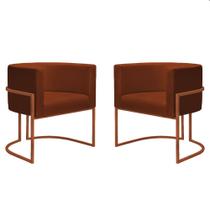 Kit 2 Poltronas Reforçadas Decorativa Sala Nayara Base Ferro Bronze Suede Terracota